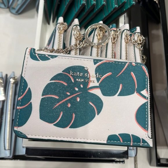 Kate spade Darcy Monstera Leaves Printed Medium L - Zip Card Holder with Keyring - Picture 2 of 12